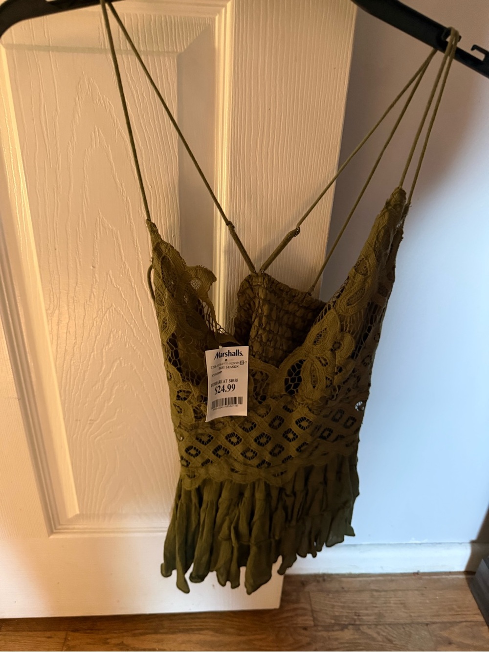 Olive Green Lace Fringe Spaghetti Strap Top